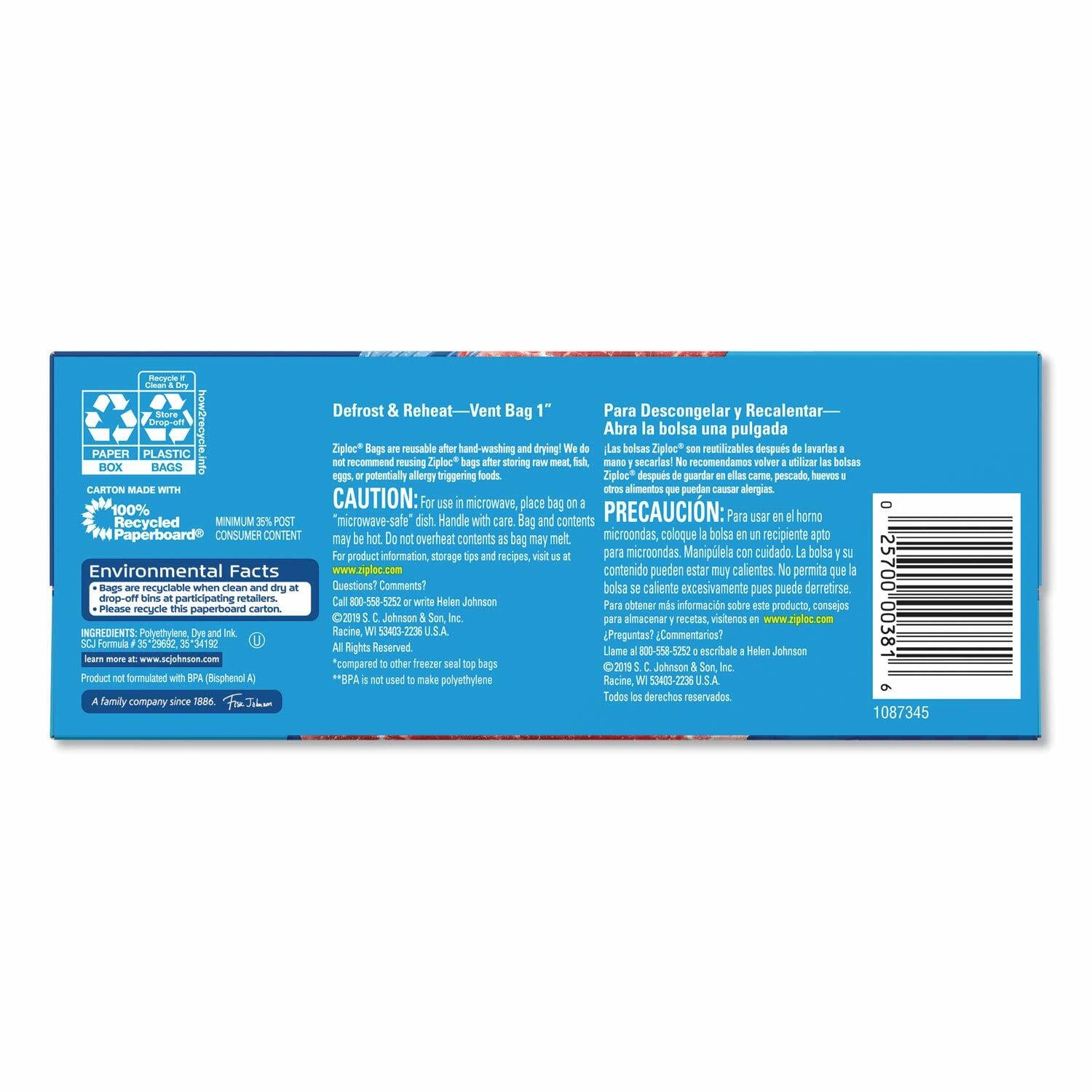 Ziploc Double Zipper Freezer Bags 1 qt Clear 9/Carton 2.7 mil Plastic