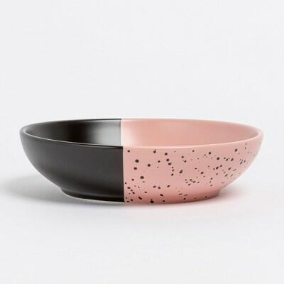 over&back Stoneware Dinner Bowl 30 fl oz Pink with Black Splatter Oval