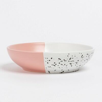over&back Stoneware Dinner Bowl 30 fl oz Pink/White Black Splatter Oval