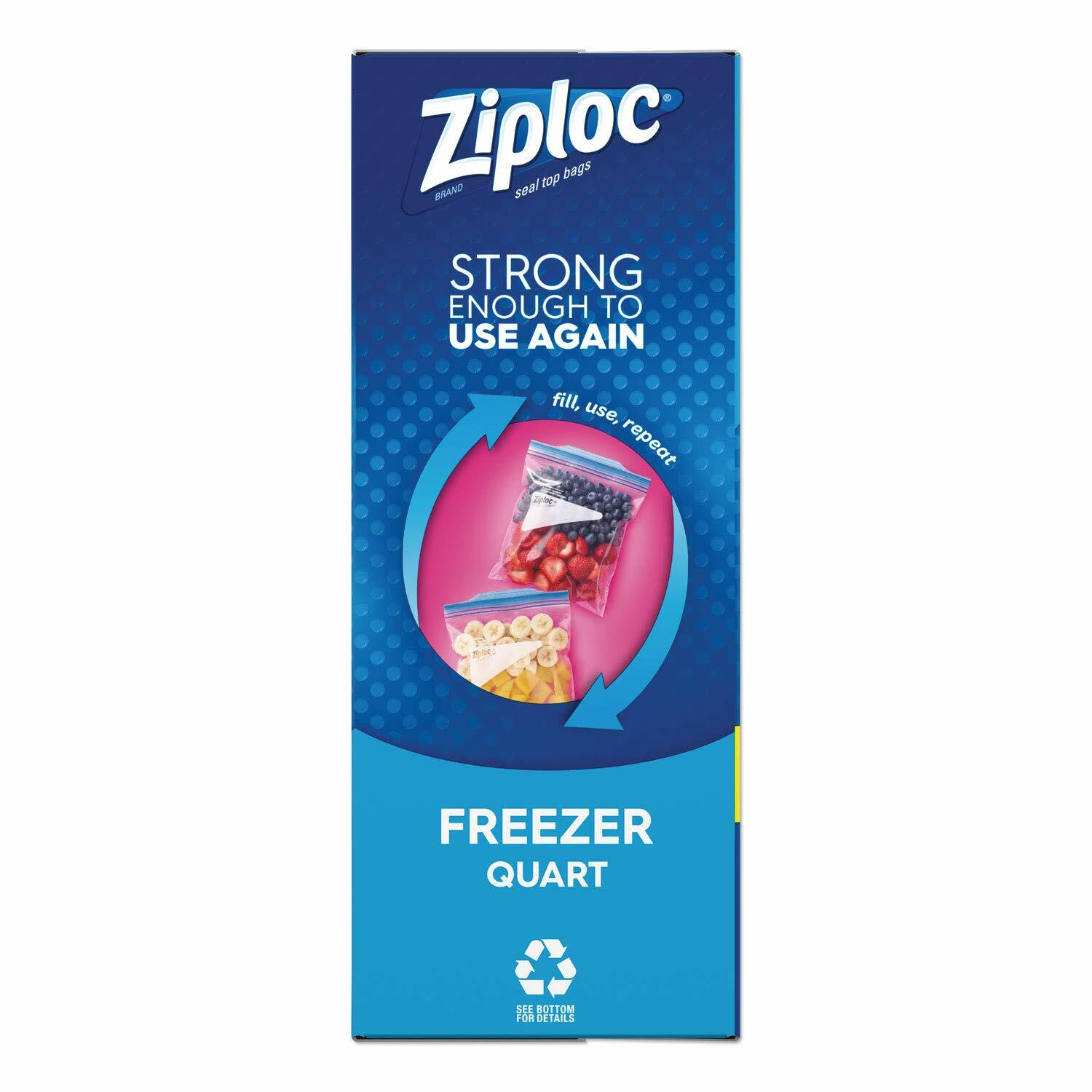 Ziploc Double Zipper Freezer Bags 1 qt Clear 9/Carton 2.7 mil Plastic