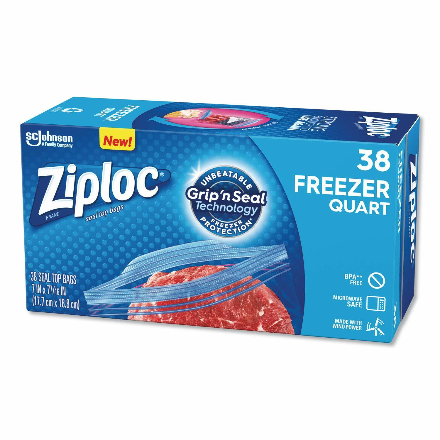 Ziploc Double Zipper Freezer Bags 1 qt Clear 9/Carton 2.7 mil Plastic