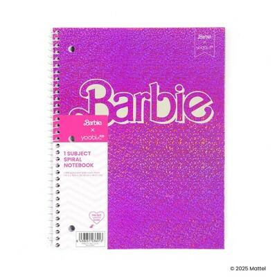 Yoobi Barbie 1 Subject Wide Ruled Notebook 8x10.5 Hot Pink Logo