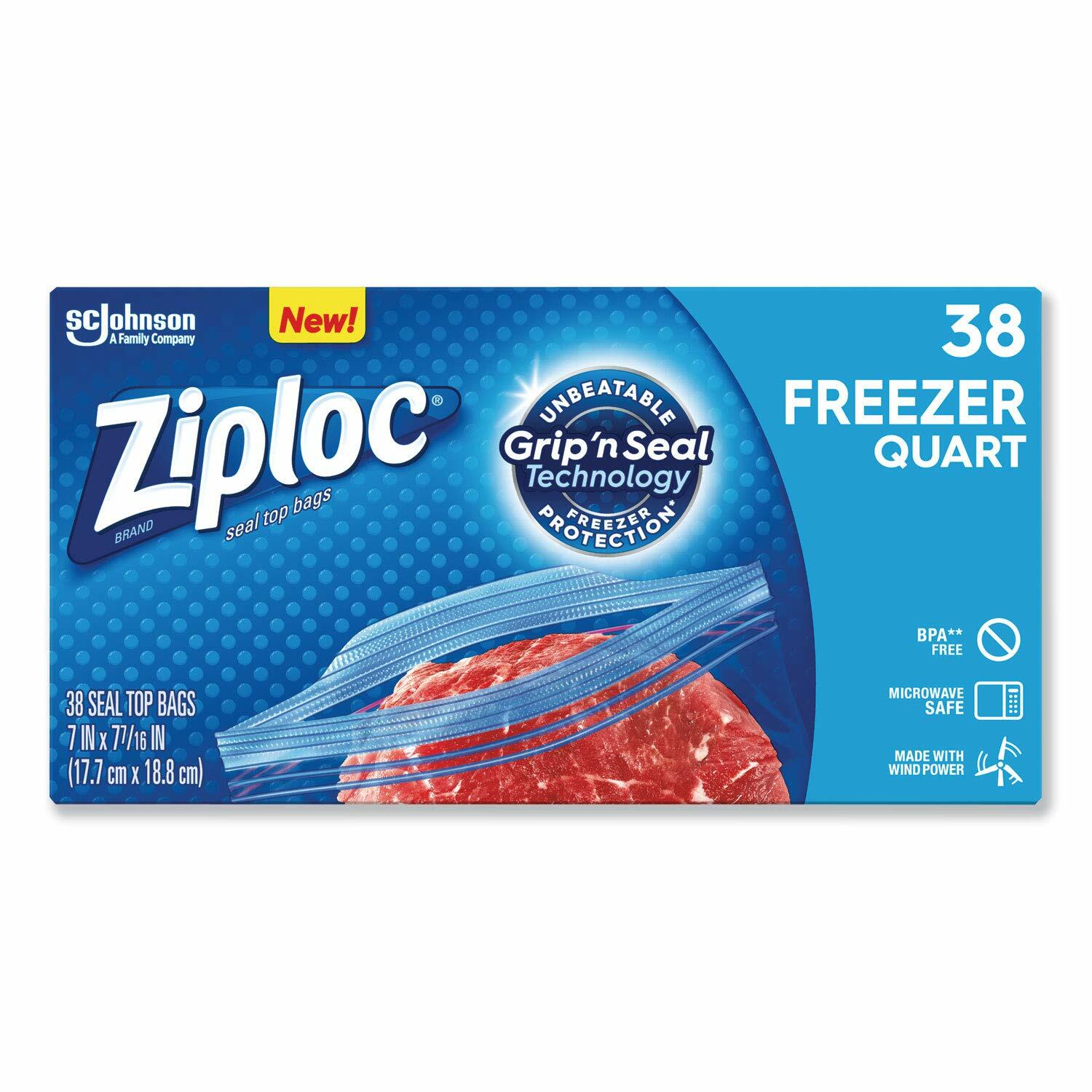 Ziploc Double Zipper Freezer Bags 1 qt Clear 9/Carton 2.7 mil Plastic