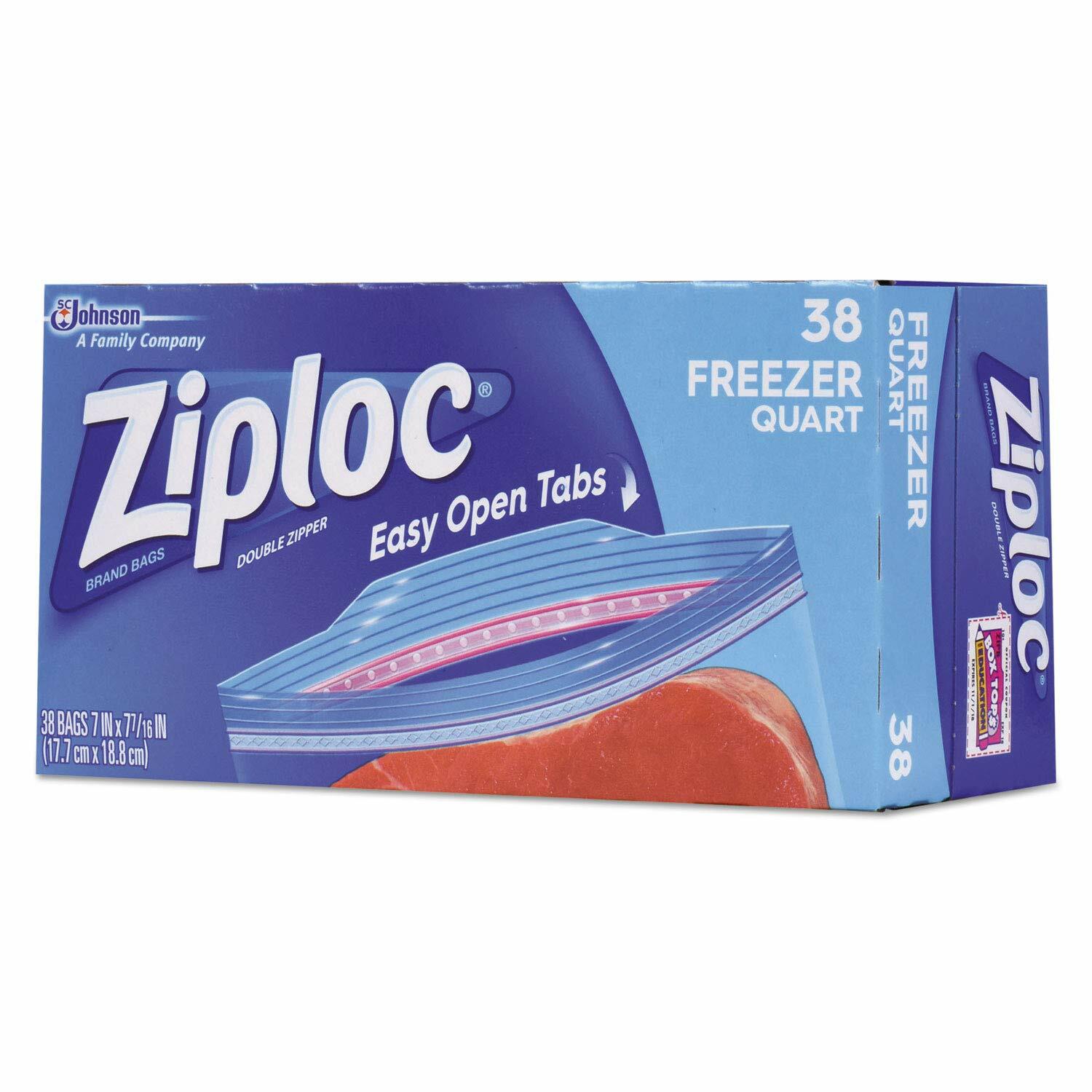 Ziploc Double Zipper Freezer Bags 1 qt Clear 9/Carton 2.7 mil Plastic