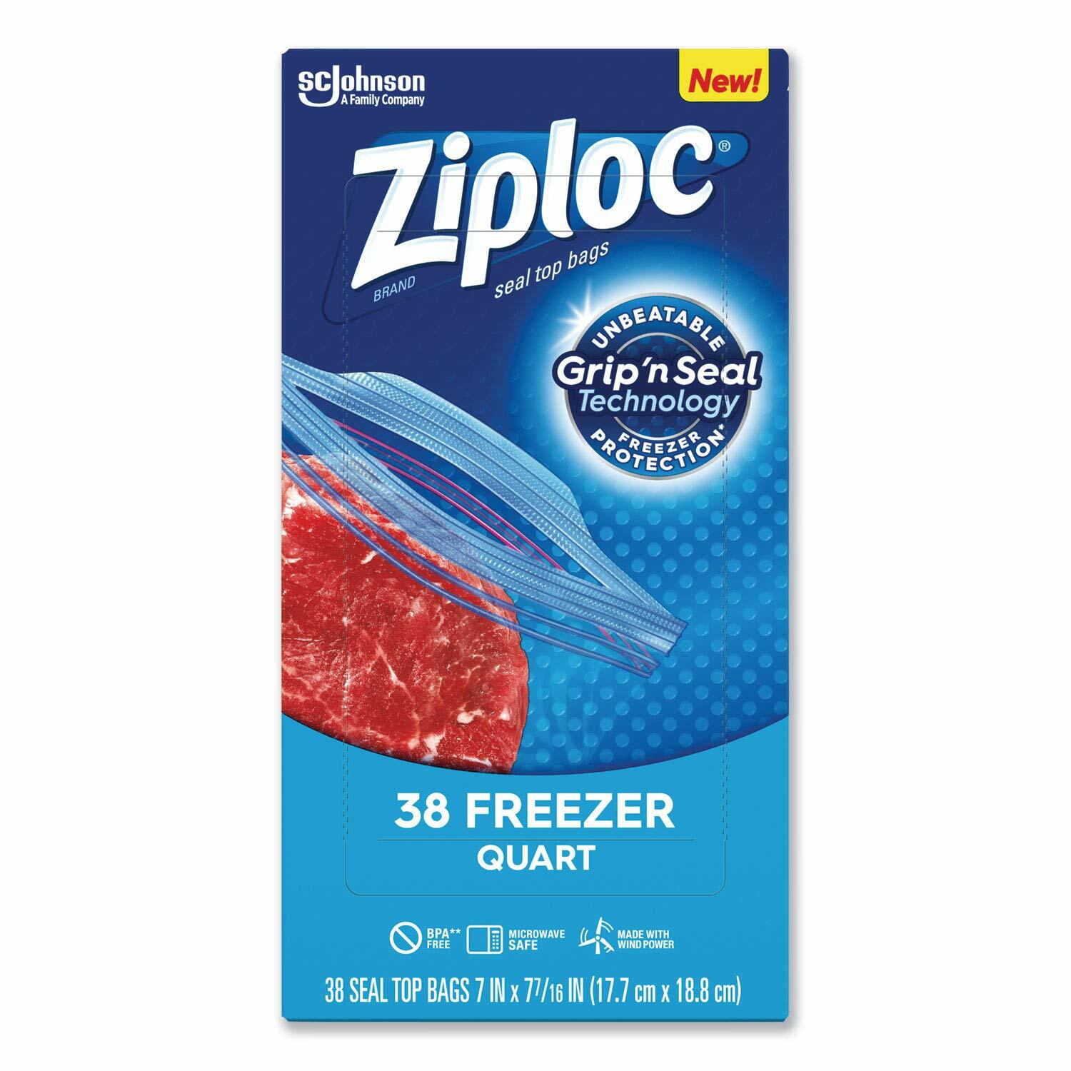 Ziploc Double Zipper Freezer Bags 1 qt Clear 9/Carton 2.7 mil Plastic