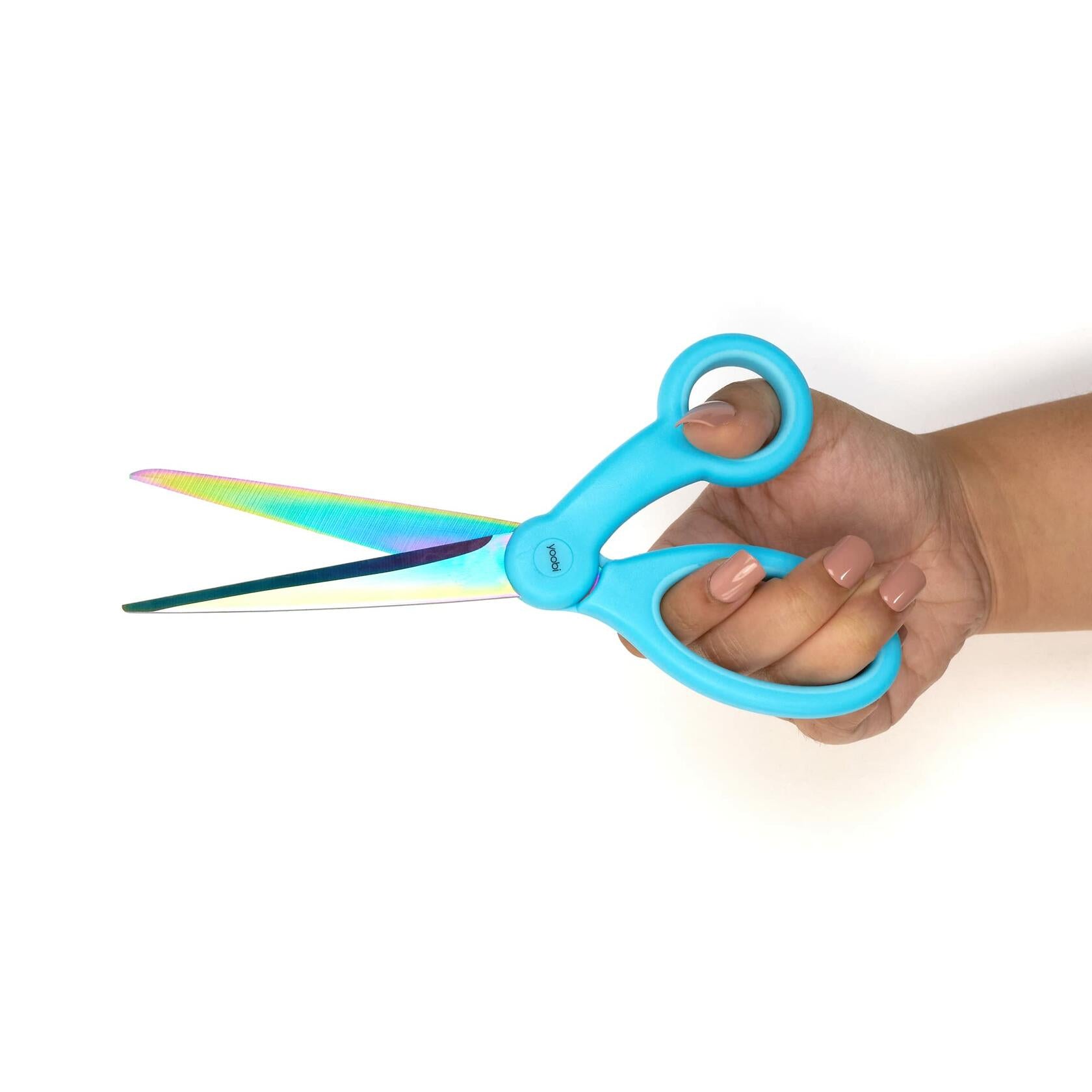 Yoobi 8" Comfort Grip Stainless Steel Scissors Light Blue Handle