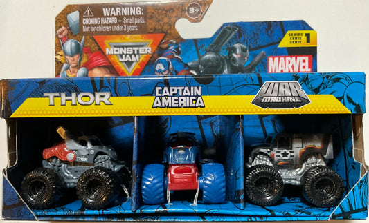 Monster Jam Marvel Mini Monster Truck 3-Pack Thor Captain America War Machine