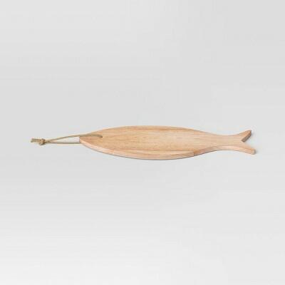 Threshold Coastal 6.5" Wooden Fish Shape Serving Board with Rope Tan