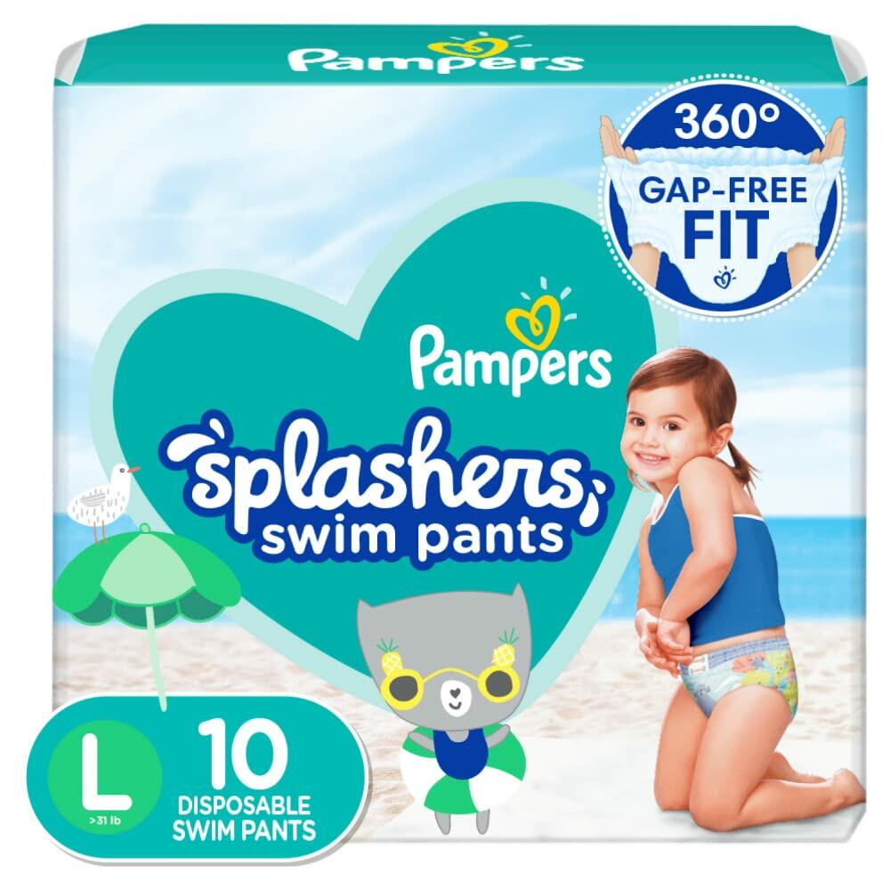 Pampers Splashers Swim Diapers Blue White 10 Count Size Large
