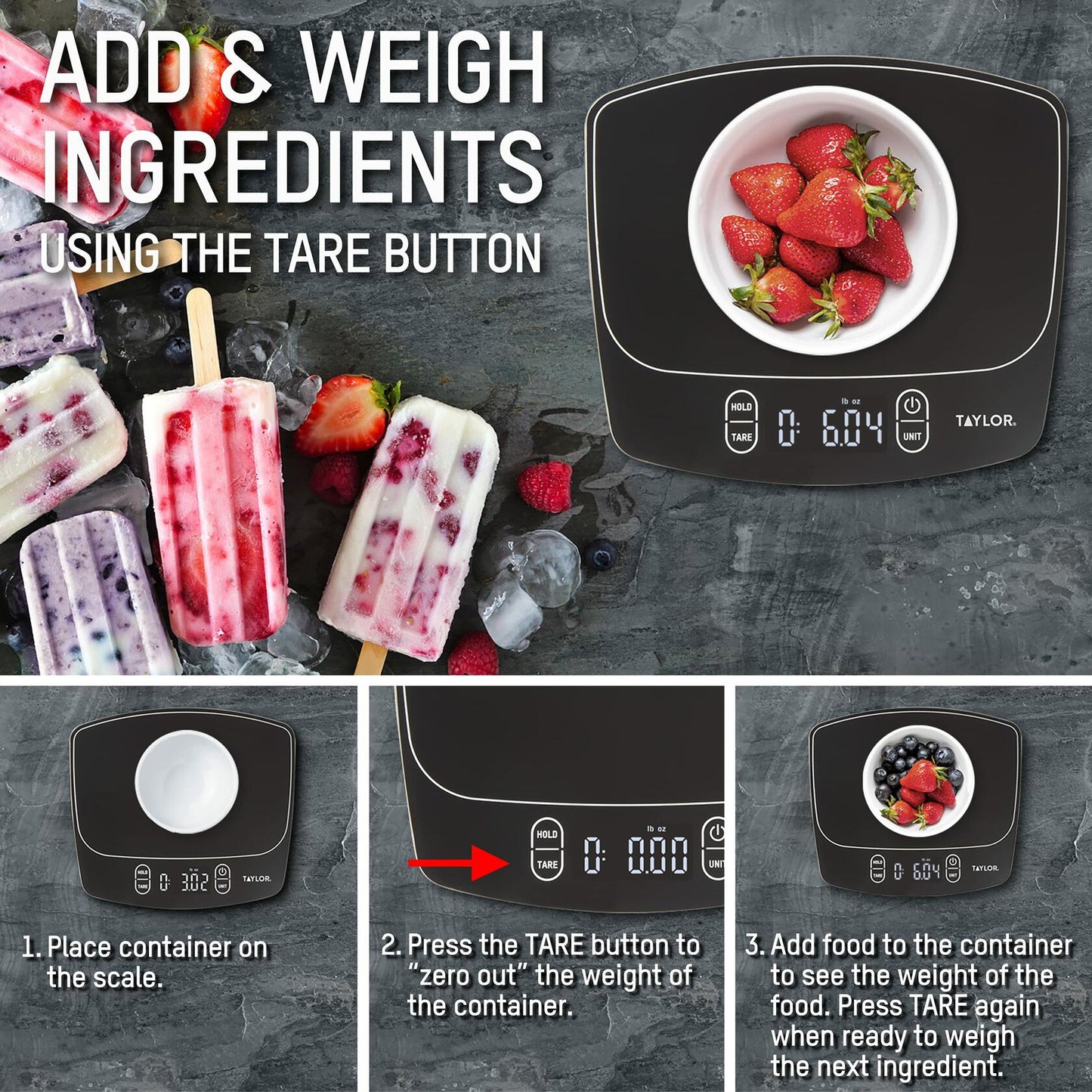 [Like New] Taylor Waterproof Digital Kitchen Scale 11lb Black