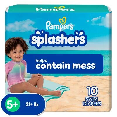 Pampers Splashers Swim Diapers Blue White 10 Count Size Large