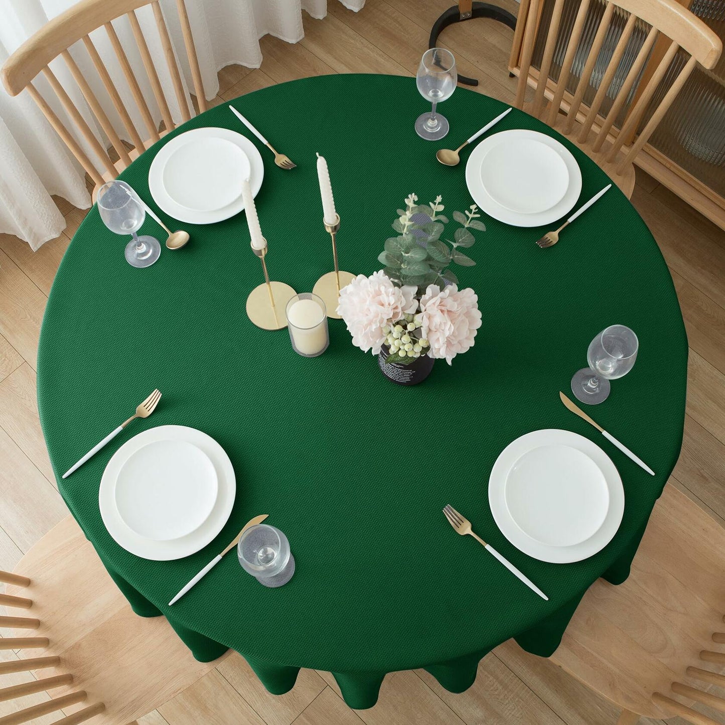 Biscaynebay 6 Pack 60" Hunter Green Textured Round Tablecloths Water Resistant