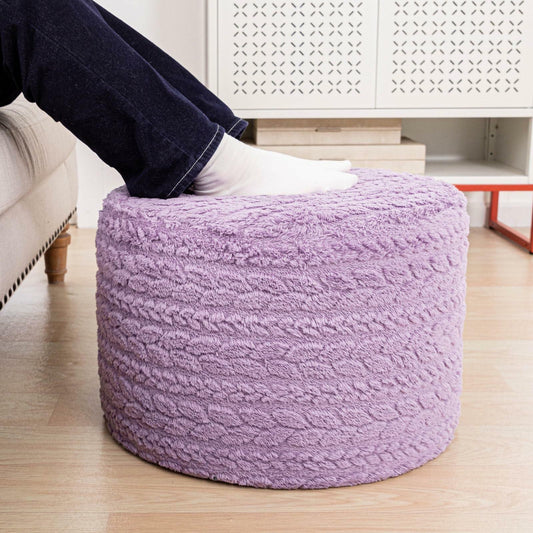 Round Pouf Ottoman 20x20x14in Boho Floor Pouffe Foot Rest Lavender