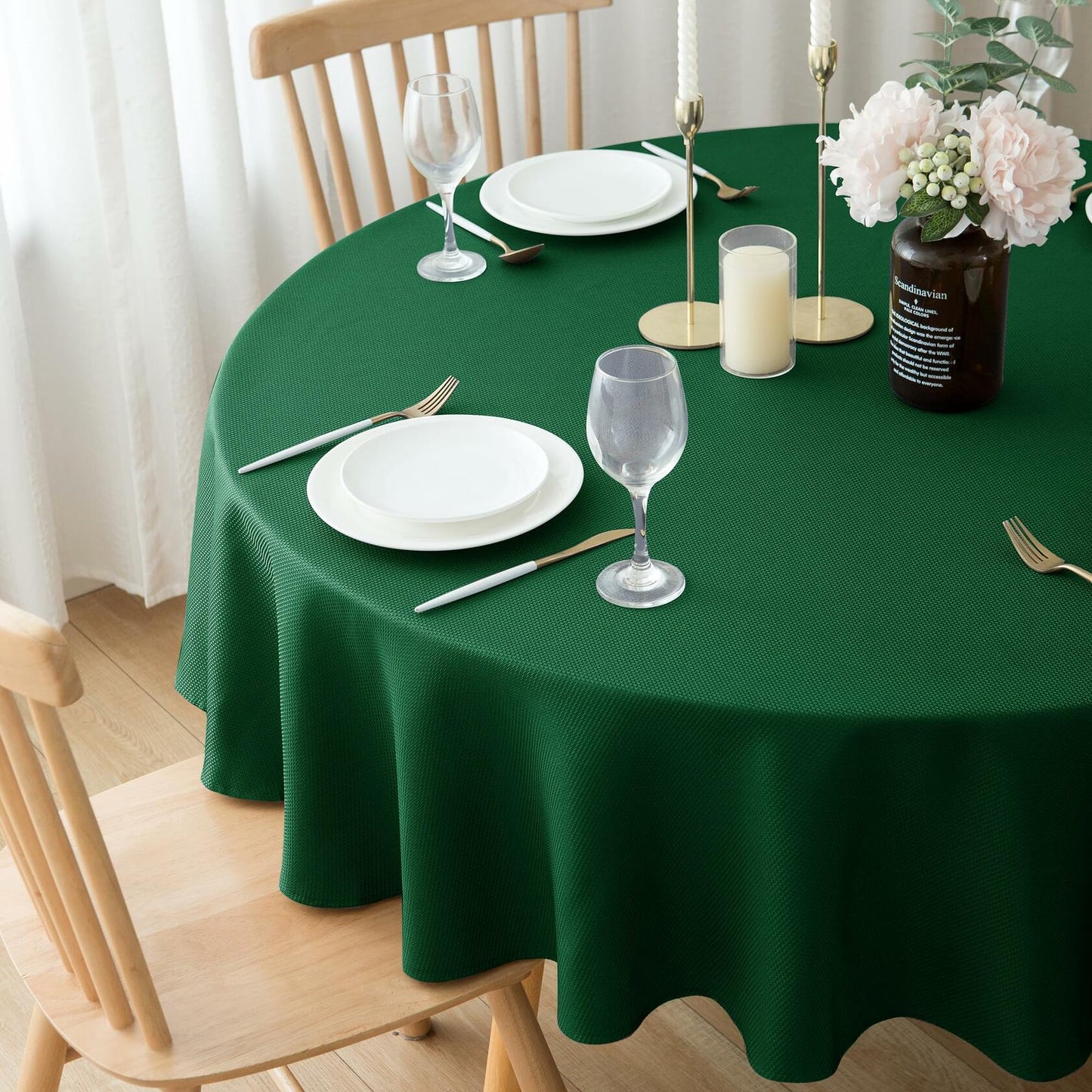 Biscaynebay 6 Pack 60" Hunter Green Textured Round Tablecloths Water Resistant