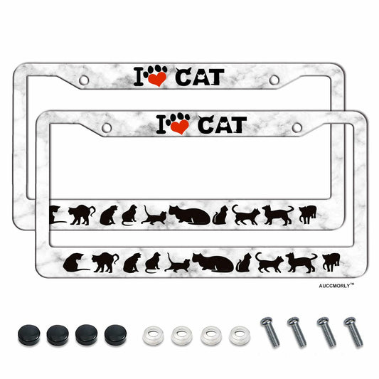 AUCCMORLY Stainless Steel Cat License Plate Frame Car Accessories 2 Pcs Set