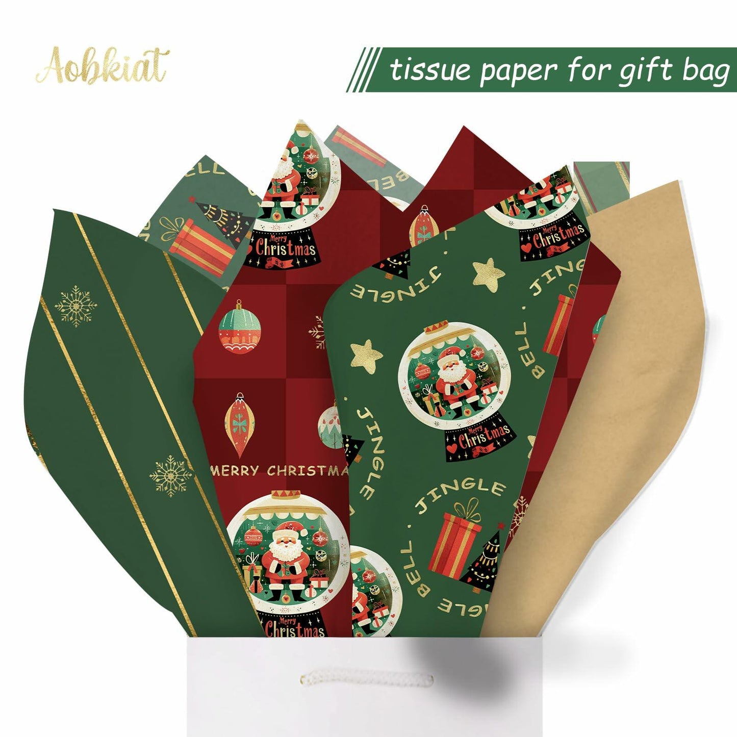 Aobkiat Christmas Wrapping Tissue Paper 24 Sheets 20x15in Red Green