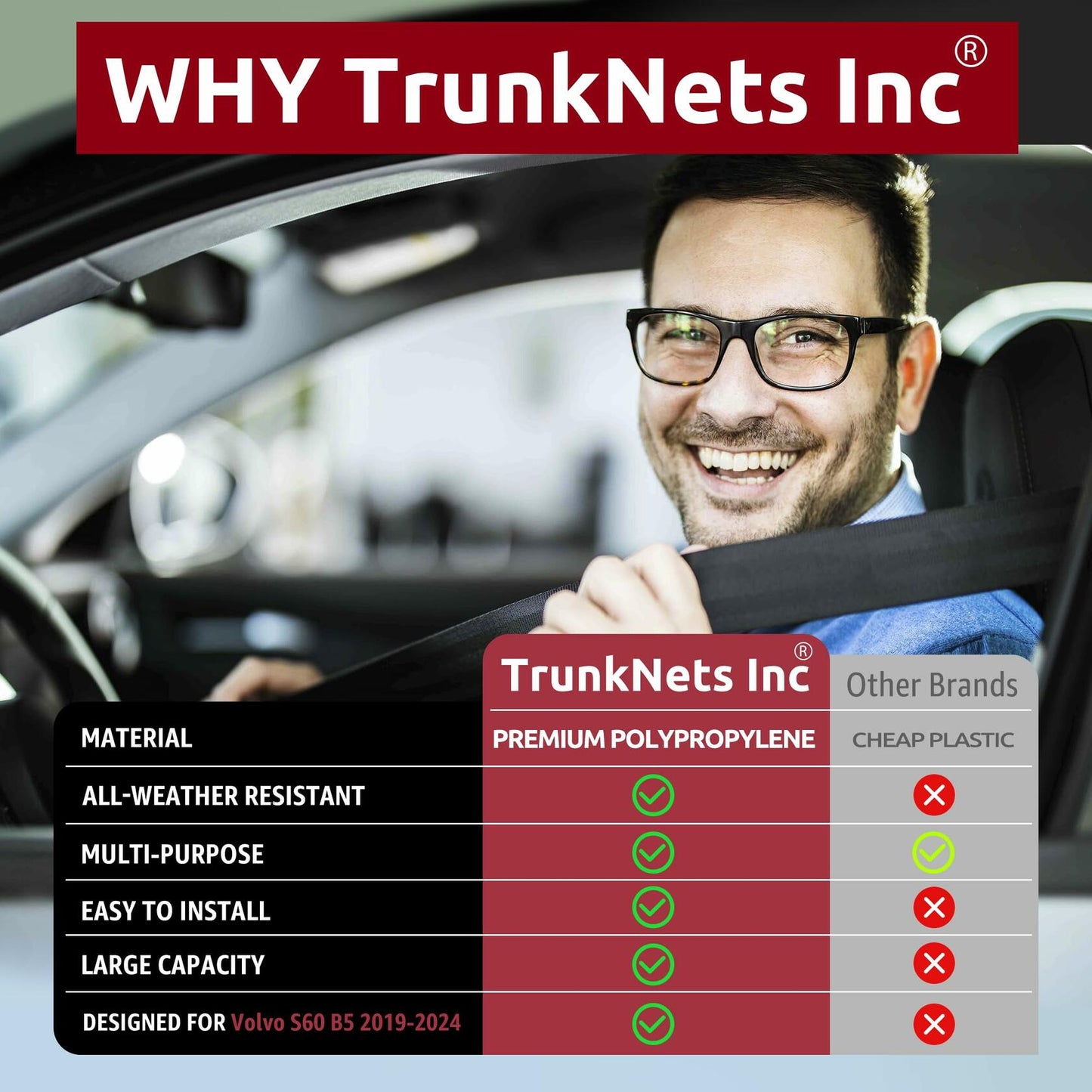 Envelope Automotive Elastic Trunk Mesh Cargo Net for Volvo S60 2019-2025