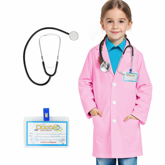 COTATERO Kids Doctor Lab Coat Scientist Costume Pink Accessories Size L
