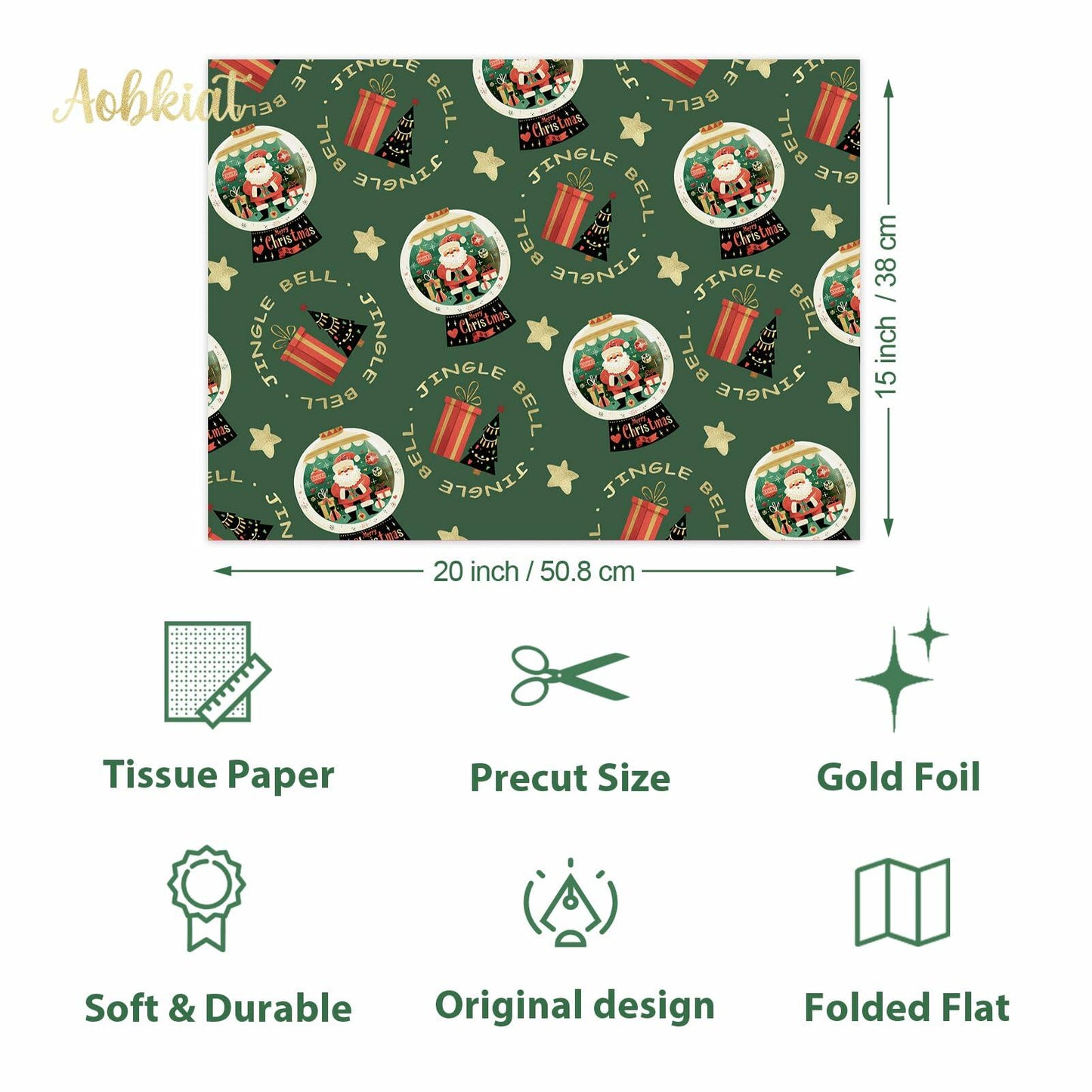 Aobkiat Christmas Wrapping Tissue Paper 24 Sheets 20x15in Red Green