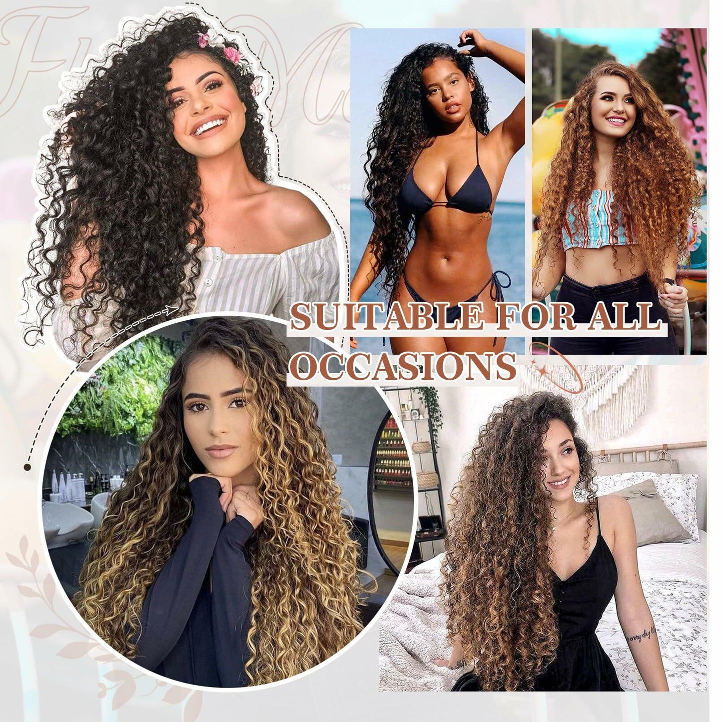 [Like New] FLUFYMOOZ 4PC 100% Protein Silk Hair Extensions 20in Curly Dark Chocolate Brown