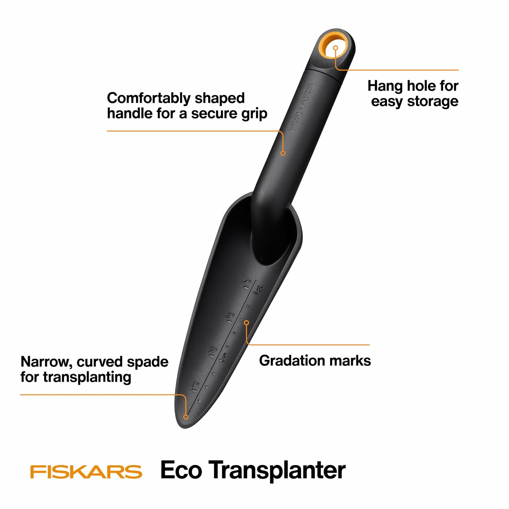 Fiskars Eco Transplanter Narrow Curved Spade Ergonomic Handle UV Resistant