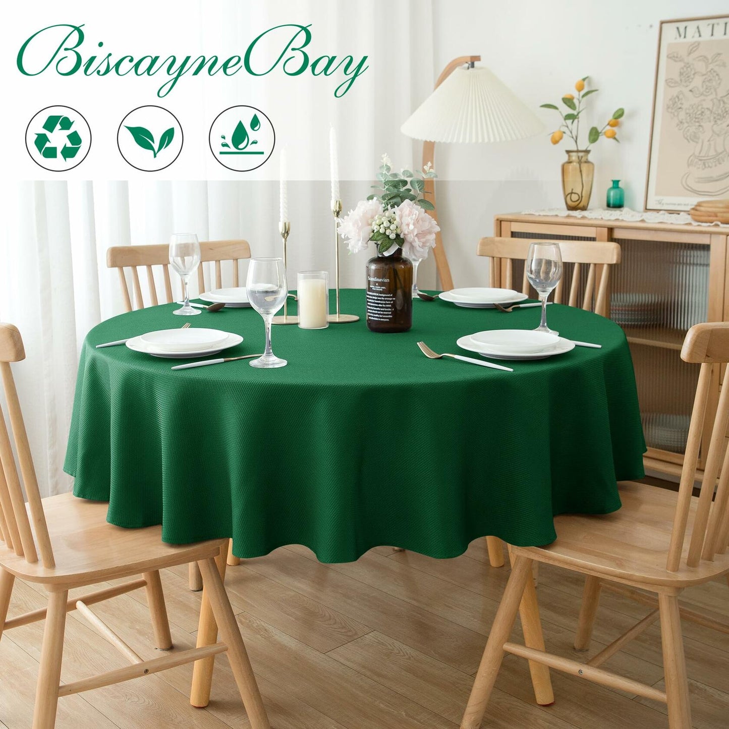 Biscaynebay 6 Pack 60" Hunter Green Textured Round Tablecloths Water Resistant
