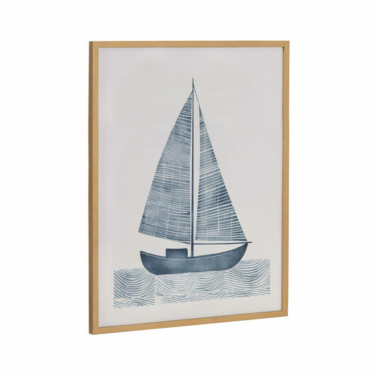 [Like_new] Kate and Laurel Nautical Blue Sailboat Wall Art 16x20 Gold Wood