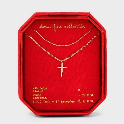 14K Gold Plated Cubic Zirconia Cross Multi-Strand Necklace - A New Day™ Gold
