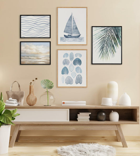[Like_new] Kate and Laurel Nautical Blue Sailboat Wall Art 16x20 Gold Wood