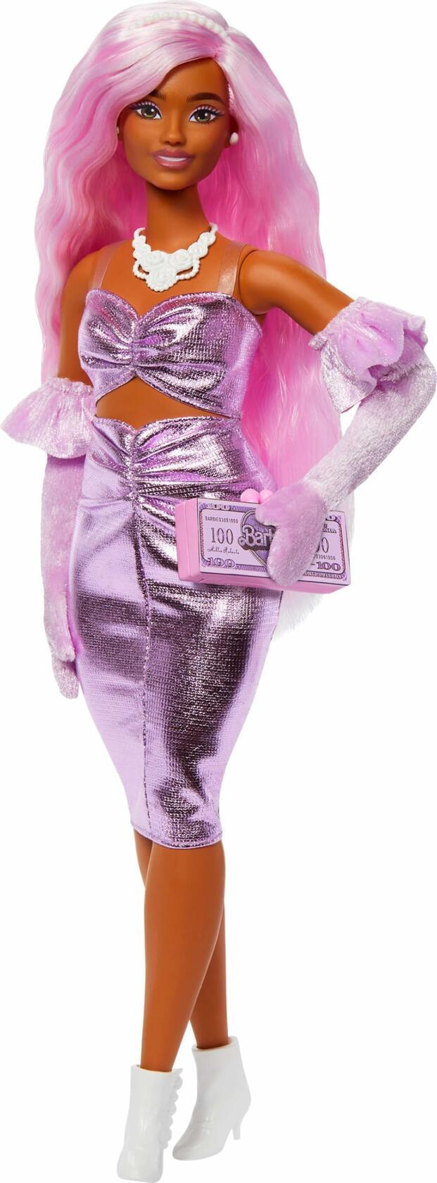 Barbie Deluxe Style Doll #1 Barbiecore Outfit Pink Hair Glossy Pink Dress