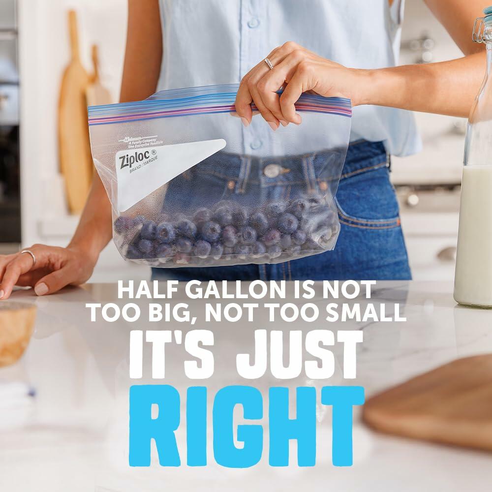 Ziploc Half Gallon Freezer Bags Grip 'n Seal Technology 40 Count