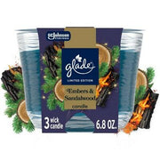 Glade 3 Wick Candle Embers & Sandalwood Scent 6.8oz