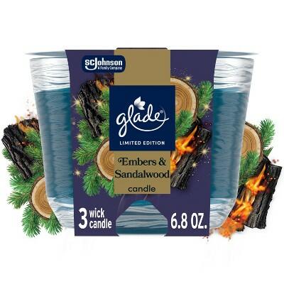 Glade 3 Wick Candle Embers & Sandalwood Scent 6.8oz
