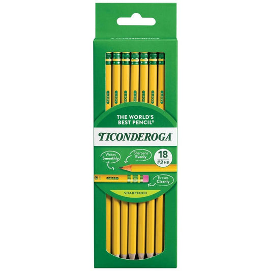 Ticonderoga #2 Sharpened Wood-Cased Pencils Yellow 18 Count