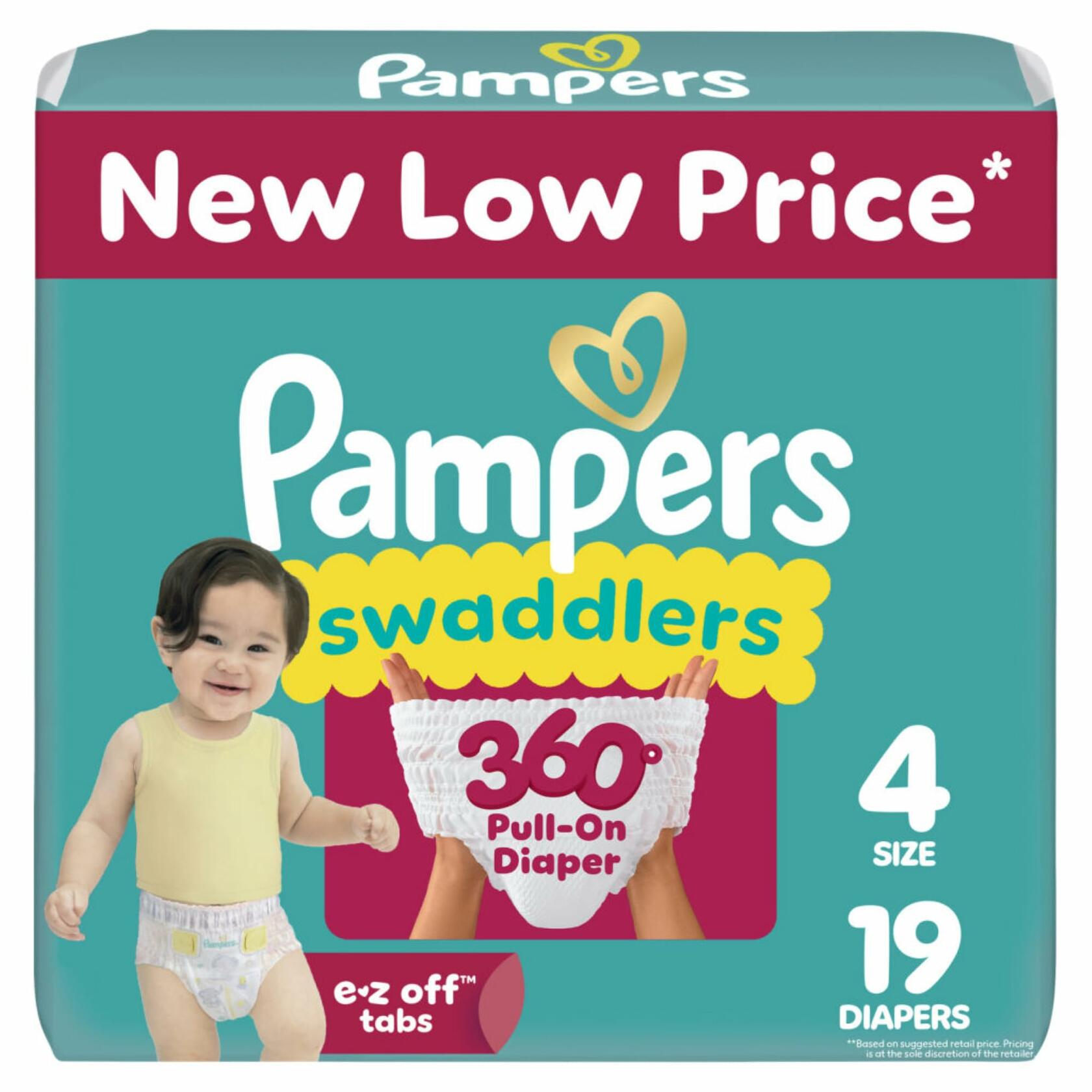 Pampers Swaddlers 360° Diapers Comfy Dry Fit Pull On Baby 19 Count Size 4
