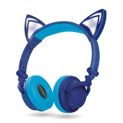 ART+SOUND Kawaii Cat LED Bluetooth Wireless Wired Kids Headphones Blue