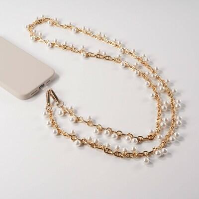 Hello Lux Metal Chain Faux Pearl Phone Crossbody Strap Gold