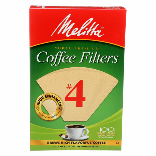Melitta #4 Cone Coffee Filters Unbleached Natural Brown 100 Count