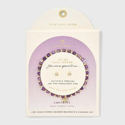 Butterfly Charm Beaded Bracelet & Stud Earrings Set 2pc Amethyst