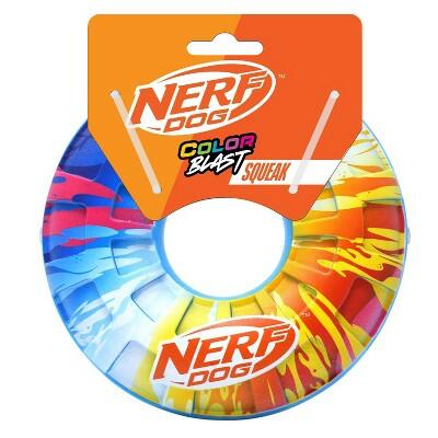 NERF TPR Color Blast Squeak Dog Ring Toy Durable Interactive Chew Toy