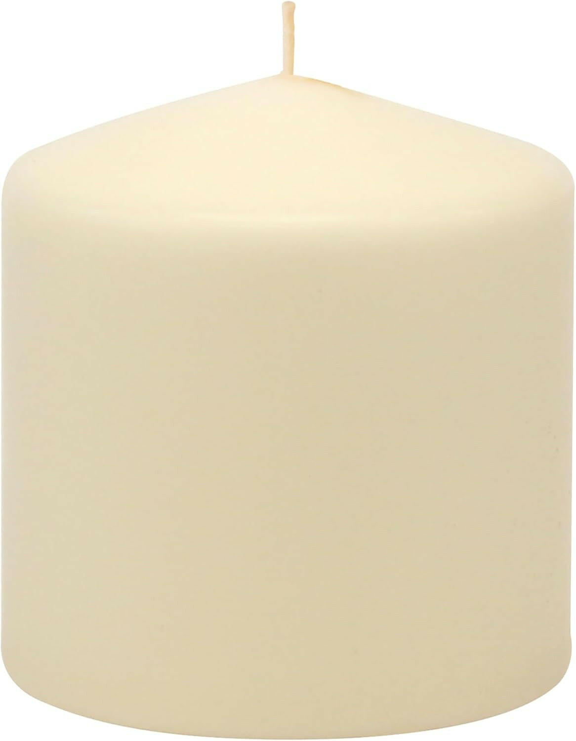 6 Pack Ivory Wax Pillar Candles 3x3 Inch 18 Hour Unscented Traditional Wedding