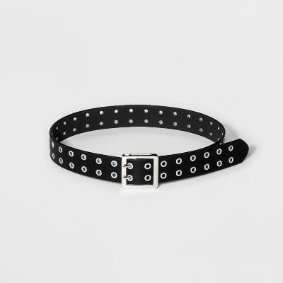 Wild Fable Women's Double Laser Cut Adjustable Western Grommet Belt Black XS