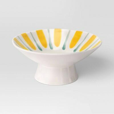 Threshold Coastal Stoneware Pedestal Serving Bowl Ceramic