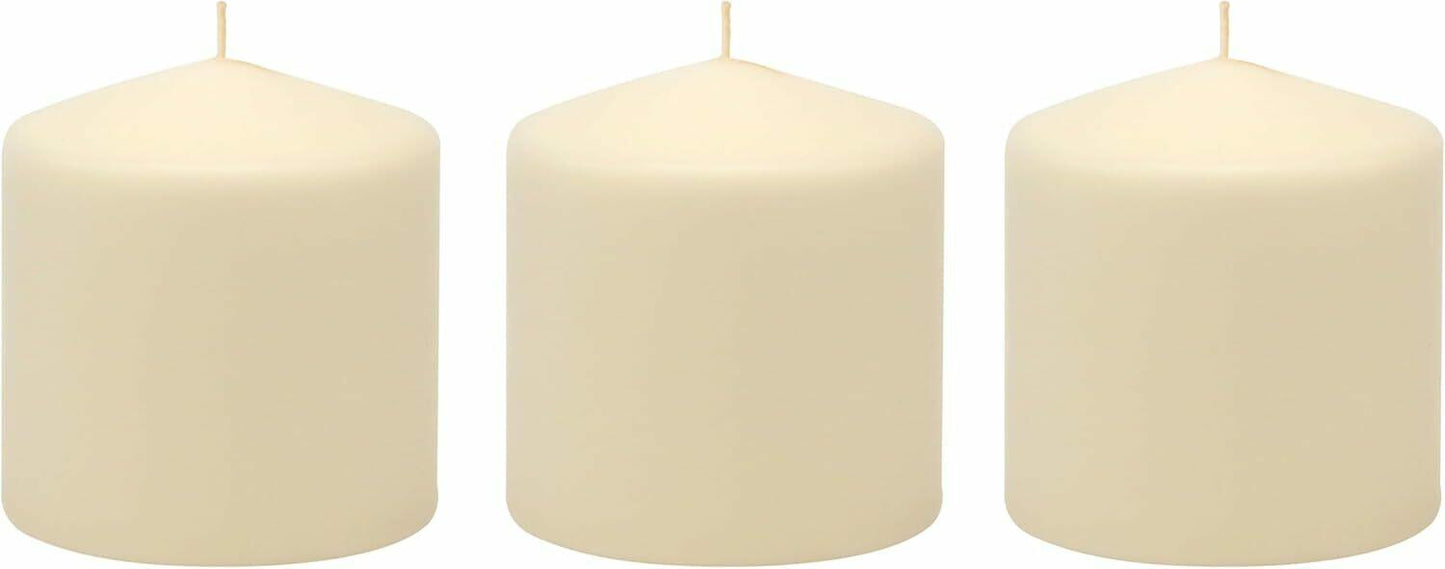 6 Pack Ivory Wax Pillar Candles 3x3 Inch 18 Hour Unscented Traditional Wedding