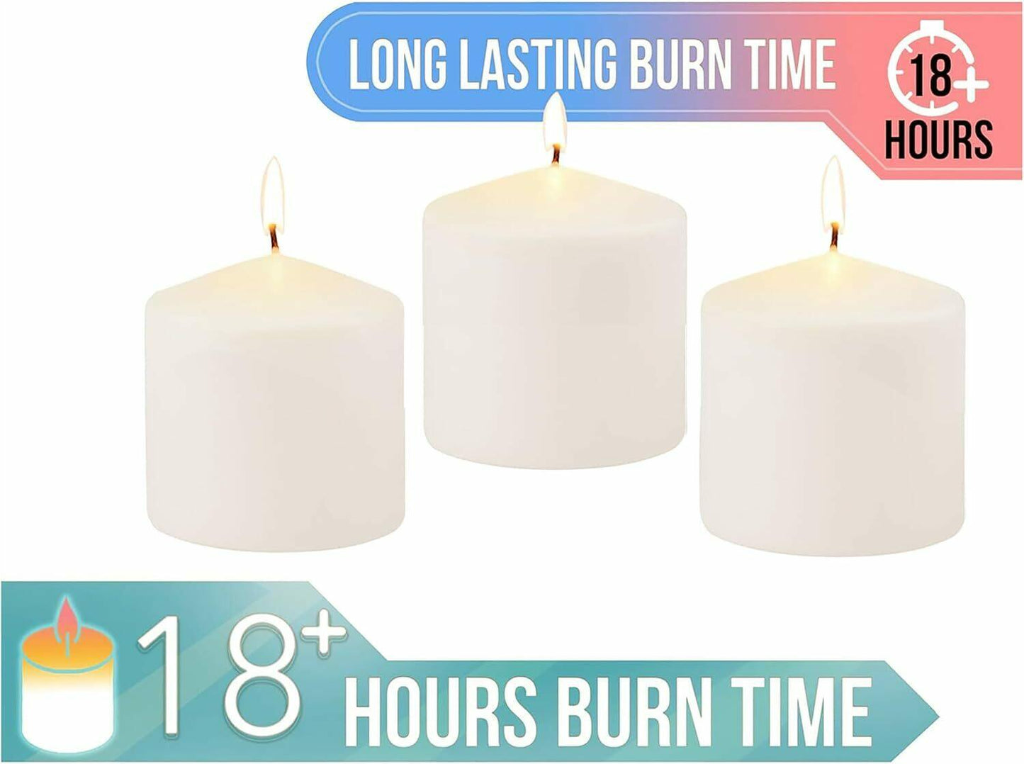6 Pack Ivory Wax Pillar Candles 3x3 Inch 18 Hour Unscented Traditional Wedding