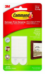 3M Command Picture Hang Strip Medium White Foam 4 Sets