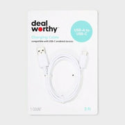 Dealworthy USB-A to USB-C Cable 3ft White