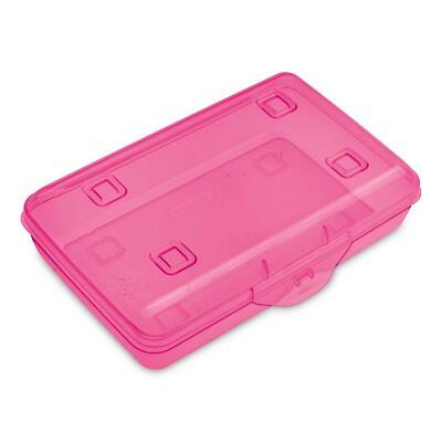 Sterilite Flat Top Pencil Box Pink Tint Plastic Storage Case