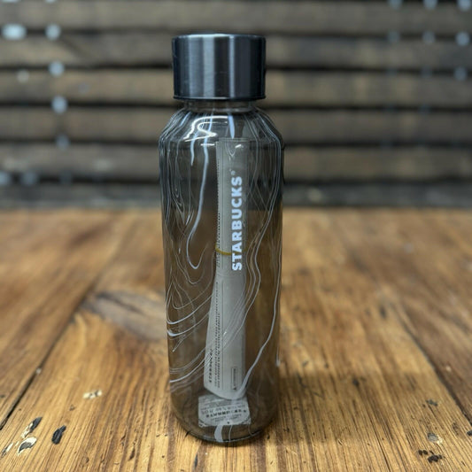 Starbucks Glass Tumbler Black Gray Waves Transparent Charcoal 16oz