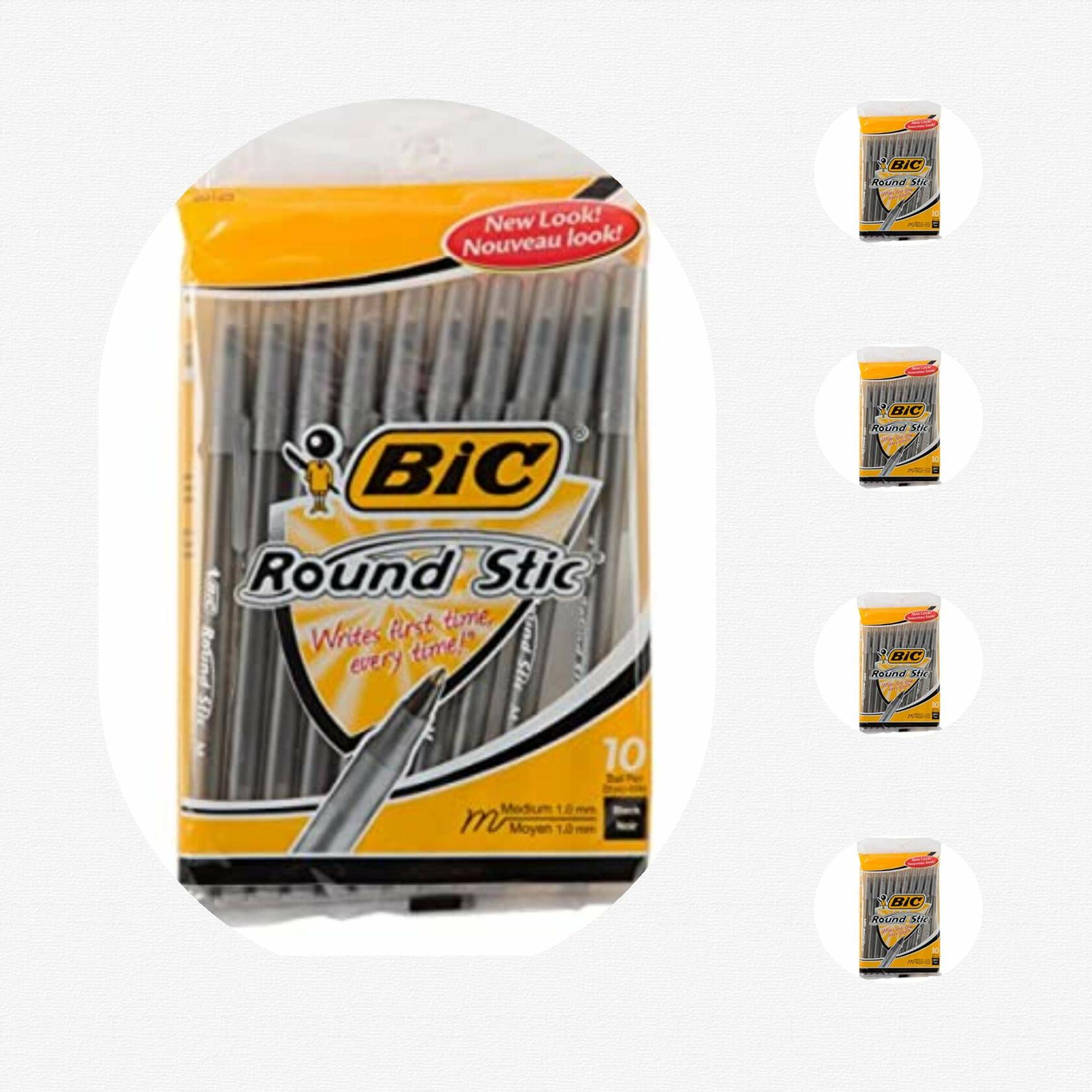 BIC Round Stic Xtra Life Ballpoint Pen 1.0mm Black 10 Count
